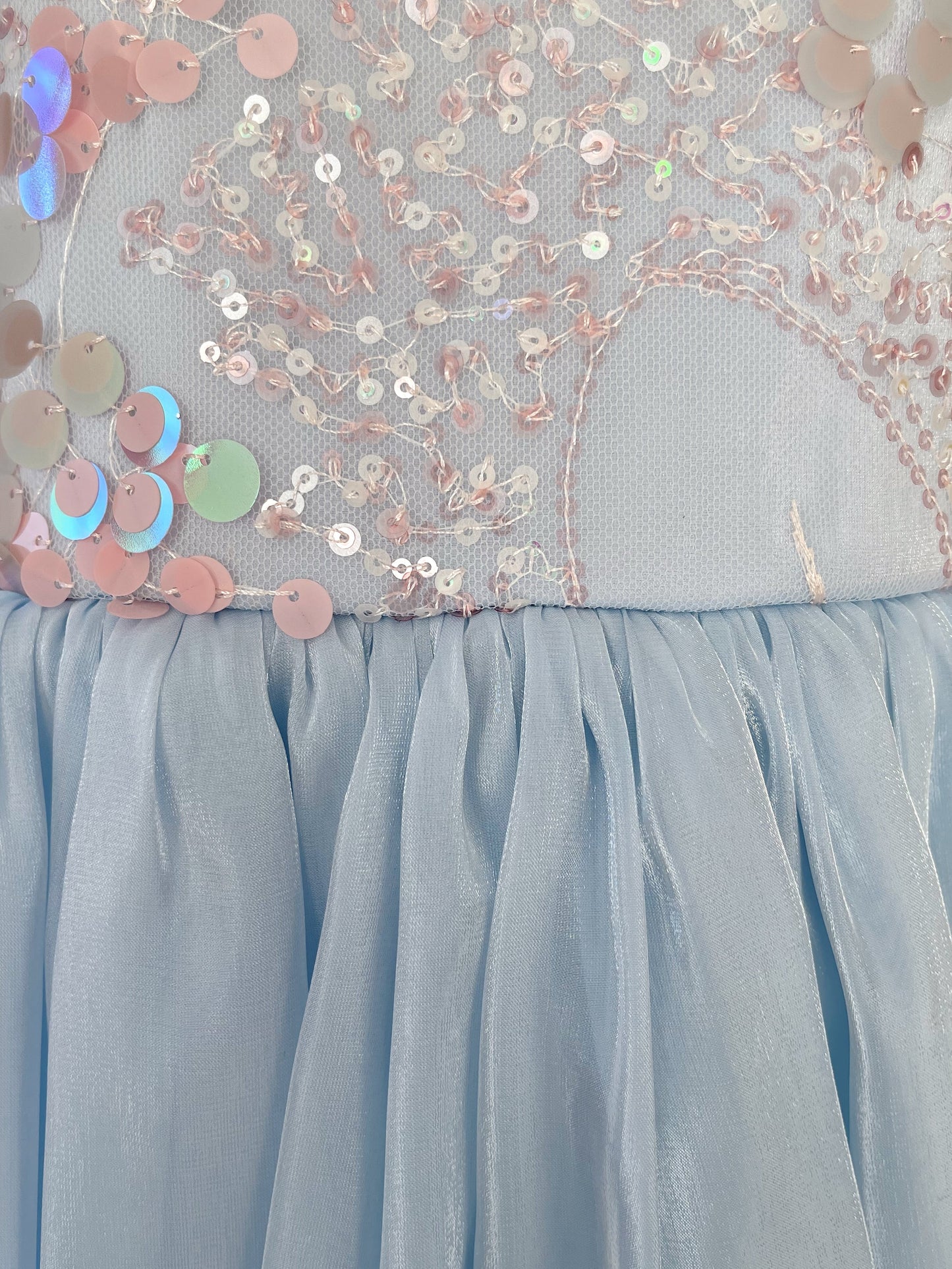 Ariel Ocean Blue Organza Sequin Baby Girl Party Romper