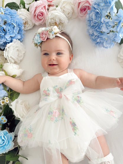Aletta White Embroidered Baby Girl Tulle Party Romper