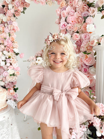 Clementine Matte Blush Rose Pink Organza Baby Girl Romper