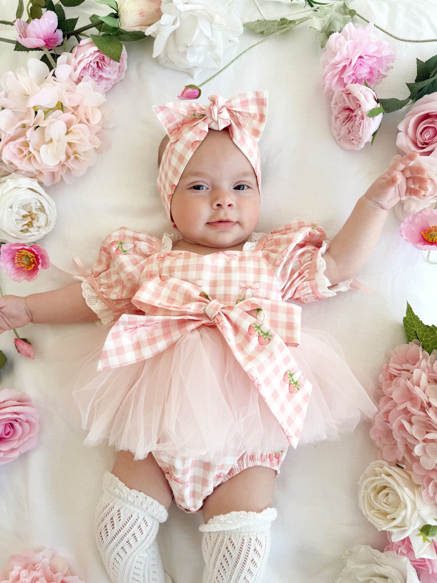 Berry Bliss Pink Gingham Baby Girl Tulle Party Romper