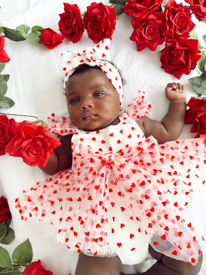 Valentina White Heart Baby Girl Tulle Party Romper