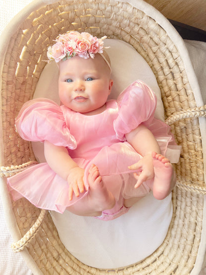 Dolly Candy Pink Organza Baby Girl Party Romper