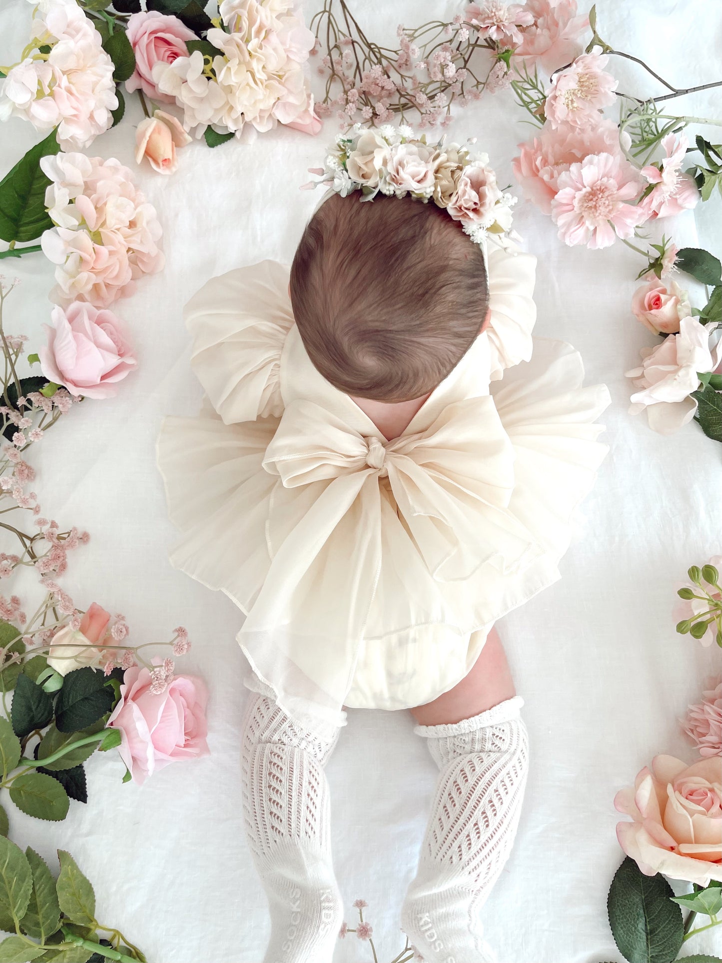 Clementine Matte Cream Organza Baby Girl Romper