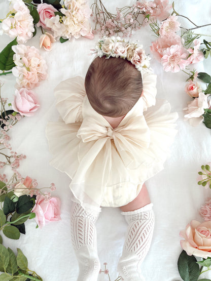 Clementine Matte Cream Organza Baby Girl Romper