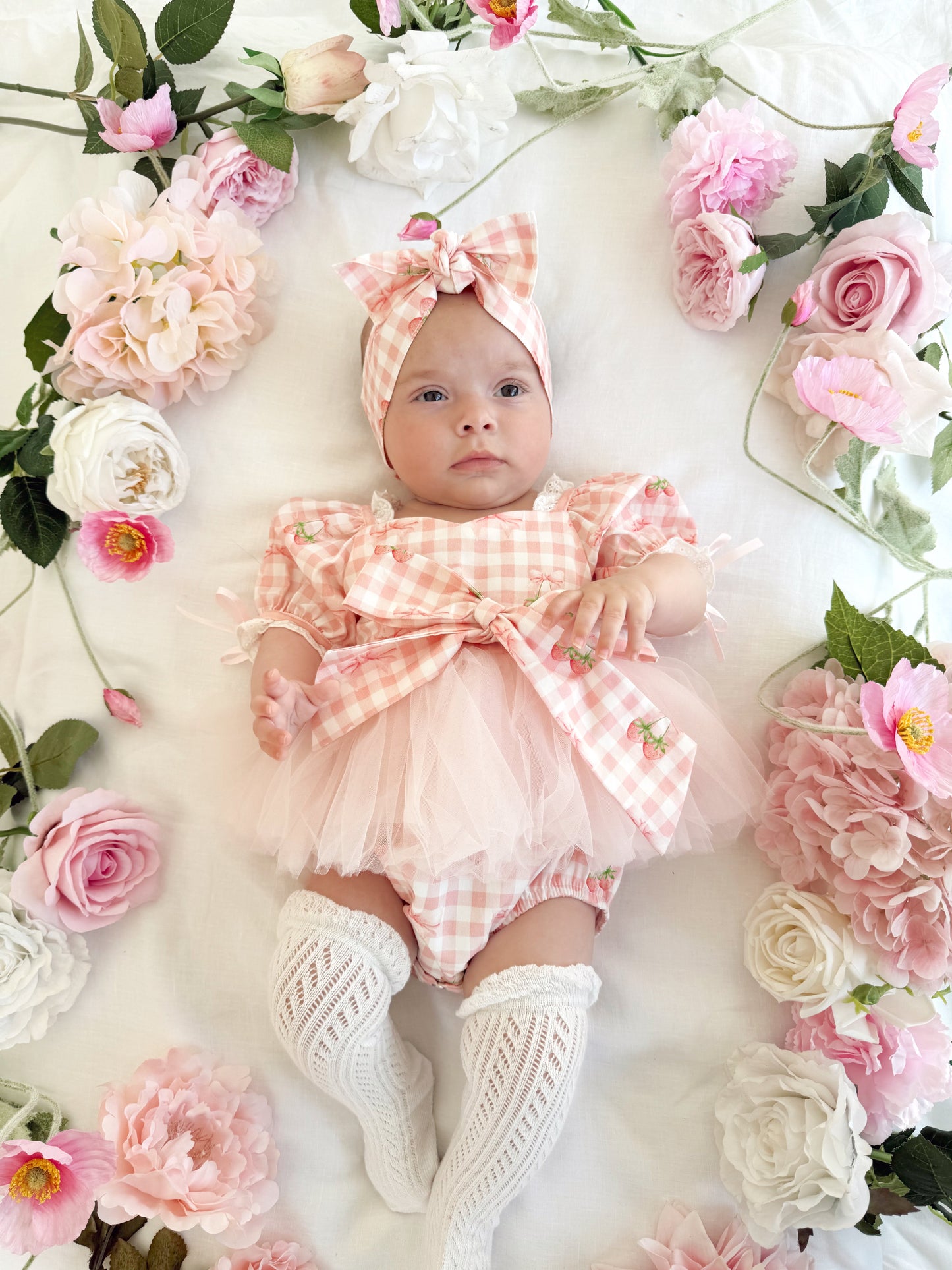 Berry Bliss Pink Gingham Baby Girl Tulle Party Romper
