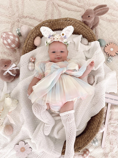 Sherbet Fairy Pastel Rainbow Organza Baby Girl Party Romper