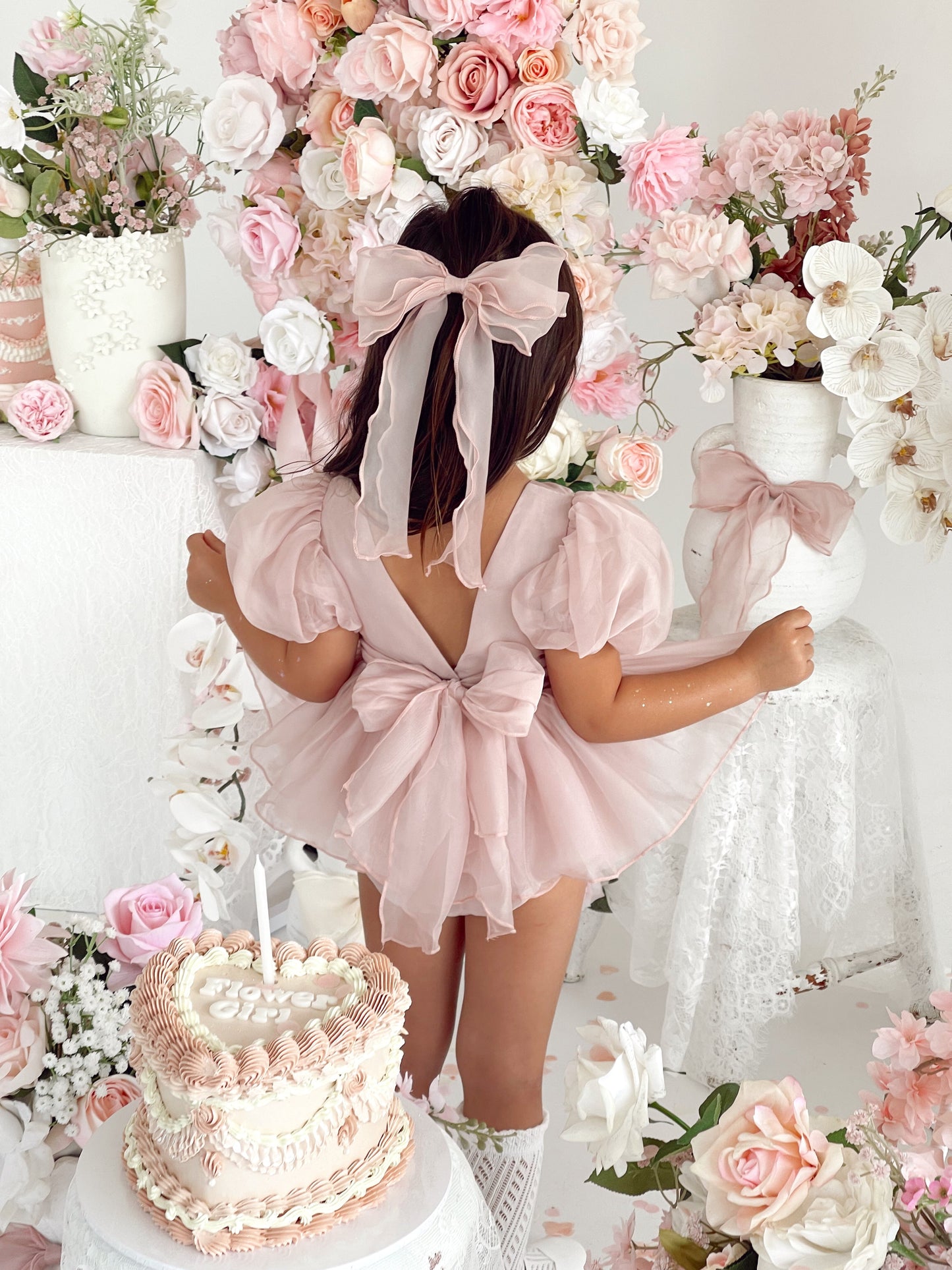 Clementine Matte Blush Rose Pink Organza Baby Girl Romper