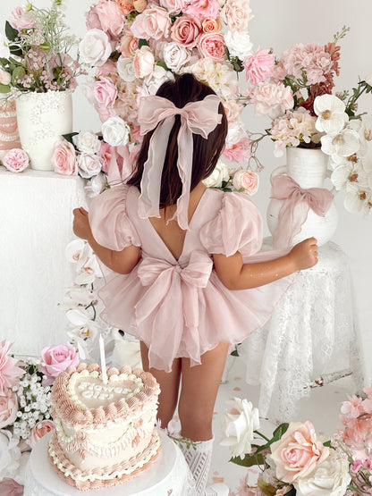 Clementine Matte Blush Rose Pink Organza Baby Girl Romper