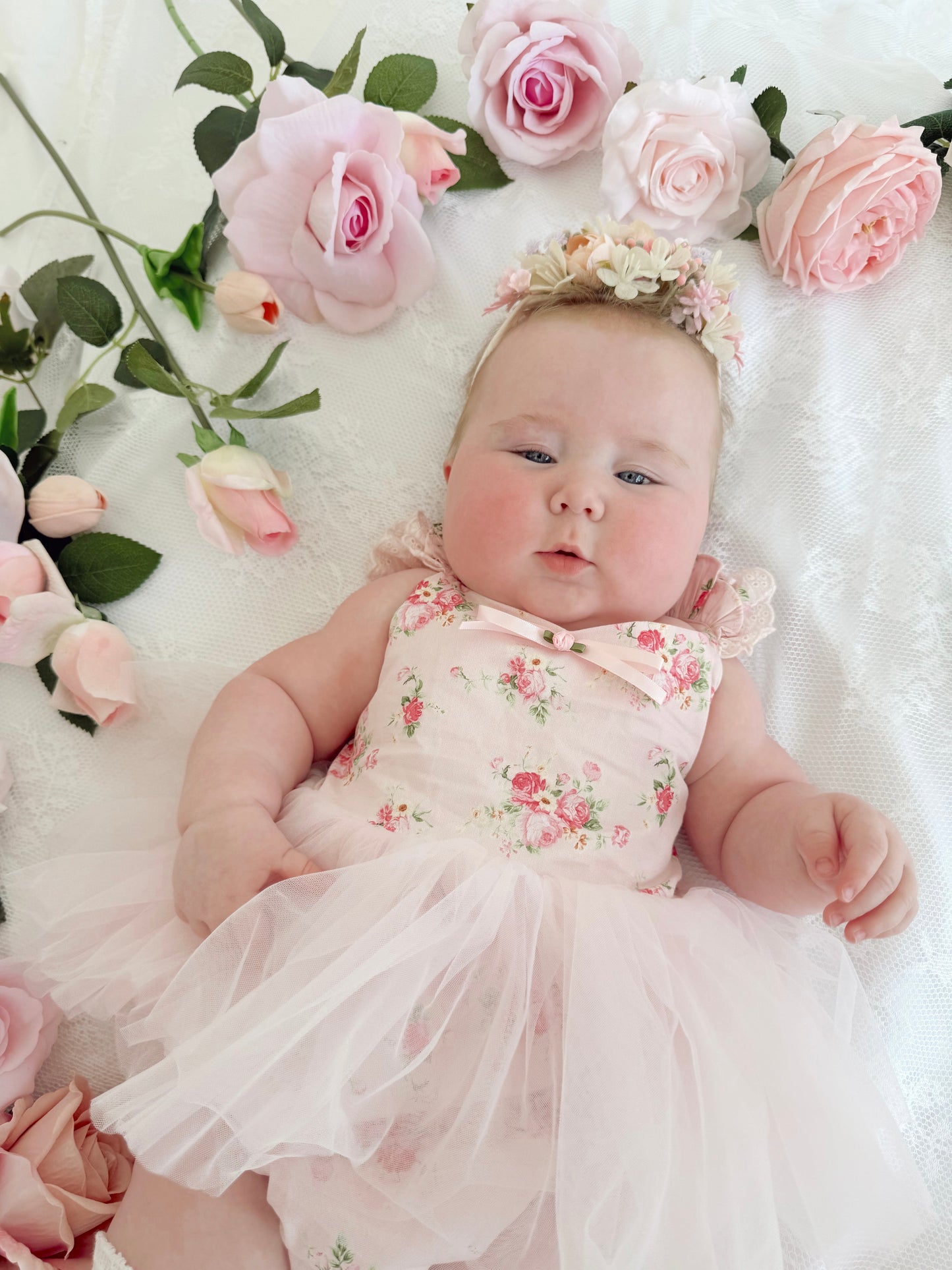 Mirabelle Flower Candy Pink Baby Girl Floral Tulle Party Romper