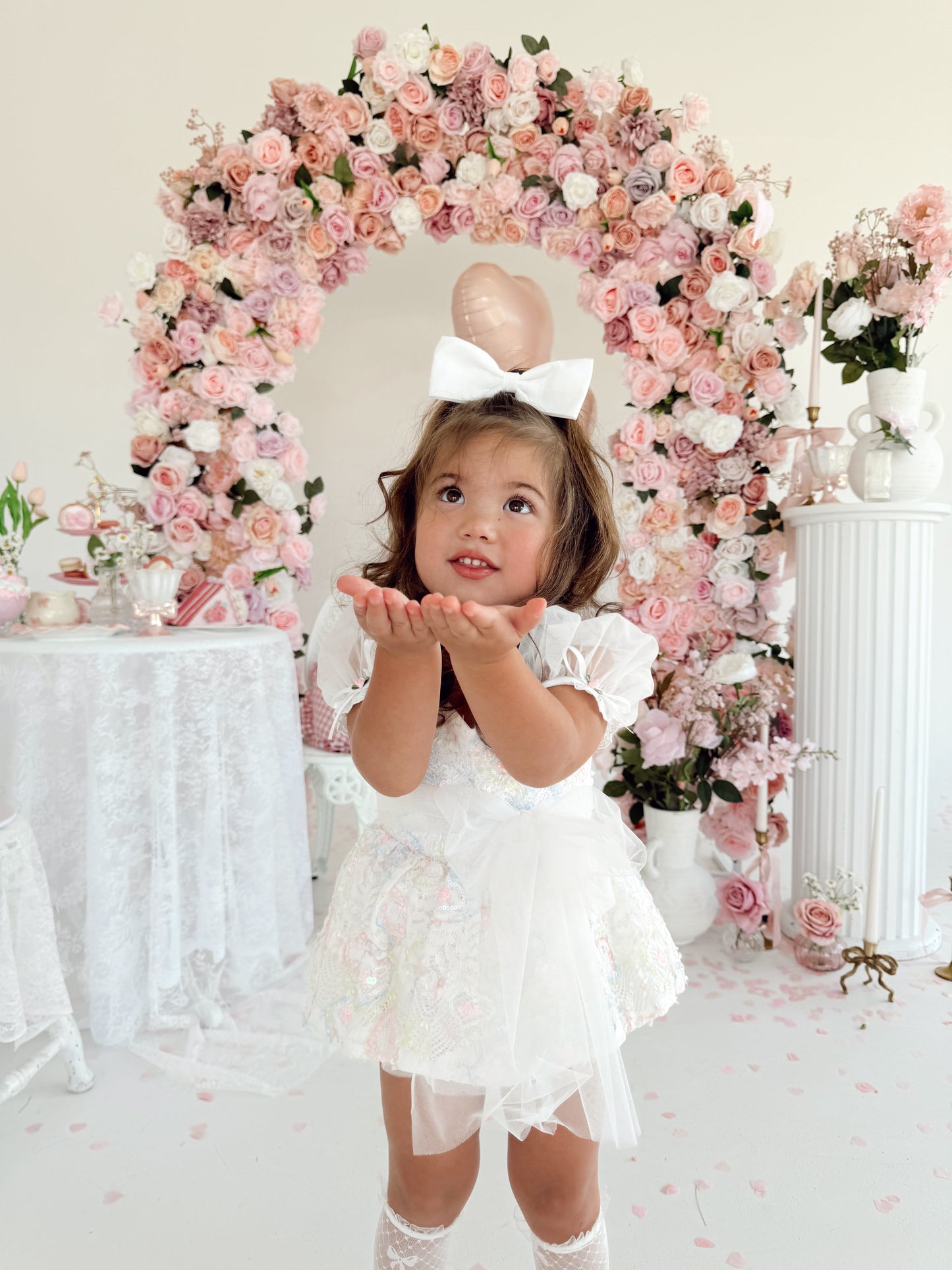 Josephine Lace Blossom Baby Girl Sequin White Tulle Party Romper