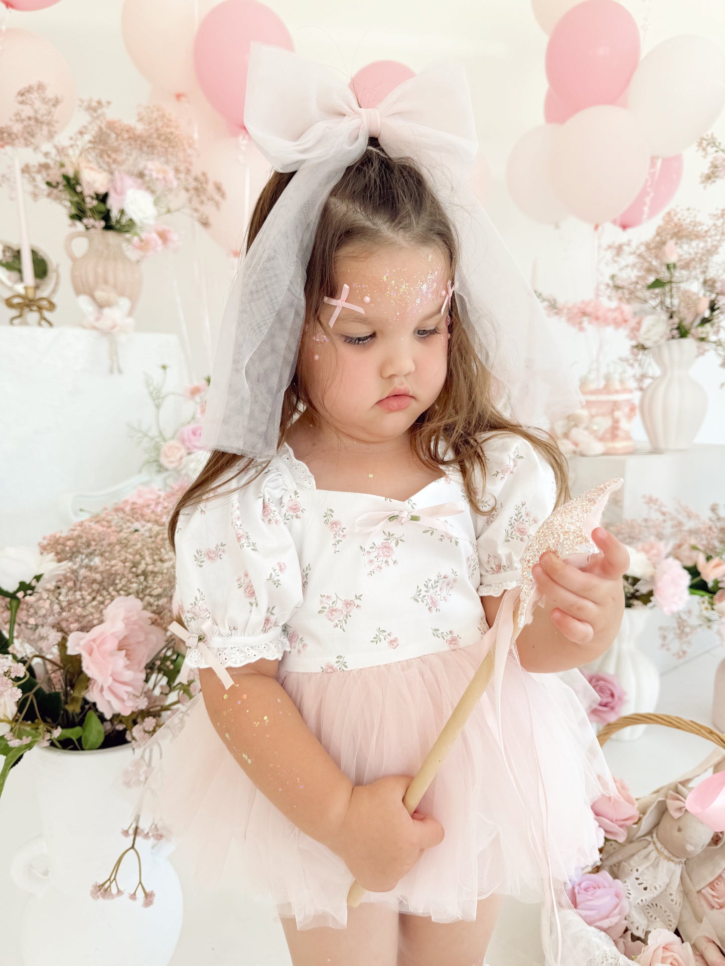 Odessa Flower Perfect Pink Floral Baby Girl Tulle Party Romper