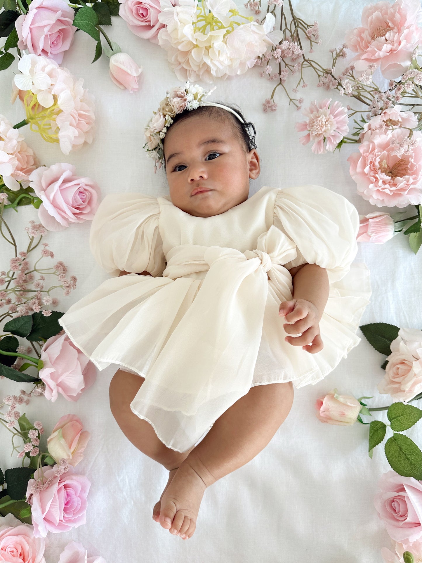 Clementine Matte Cream Organza Baby Girl Romper