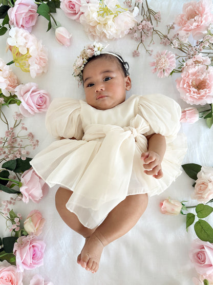Clementine Matte Cream Organza Baby Girl Romper