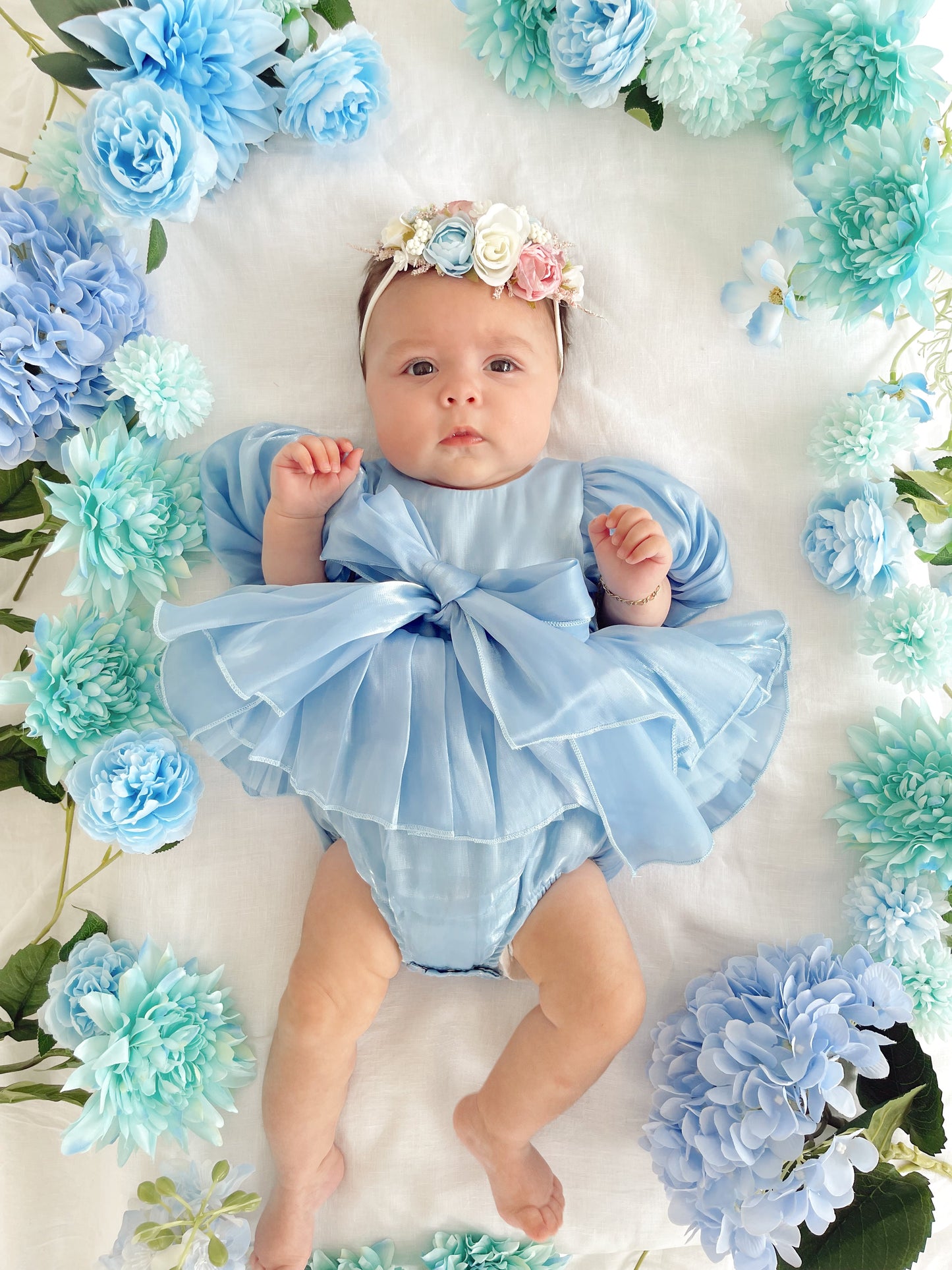 Dolly Dove Blue Organza Baby Girl Party Romper