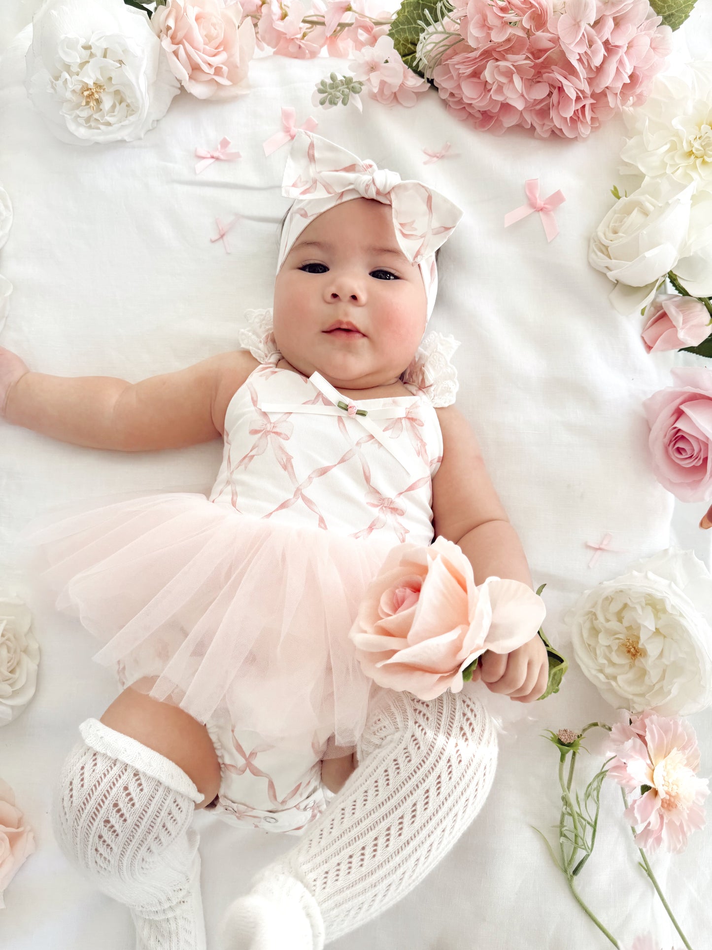 Rosette Pink Bow Baby Girl Tulle Party Romper