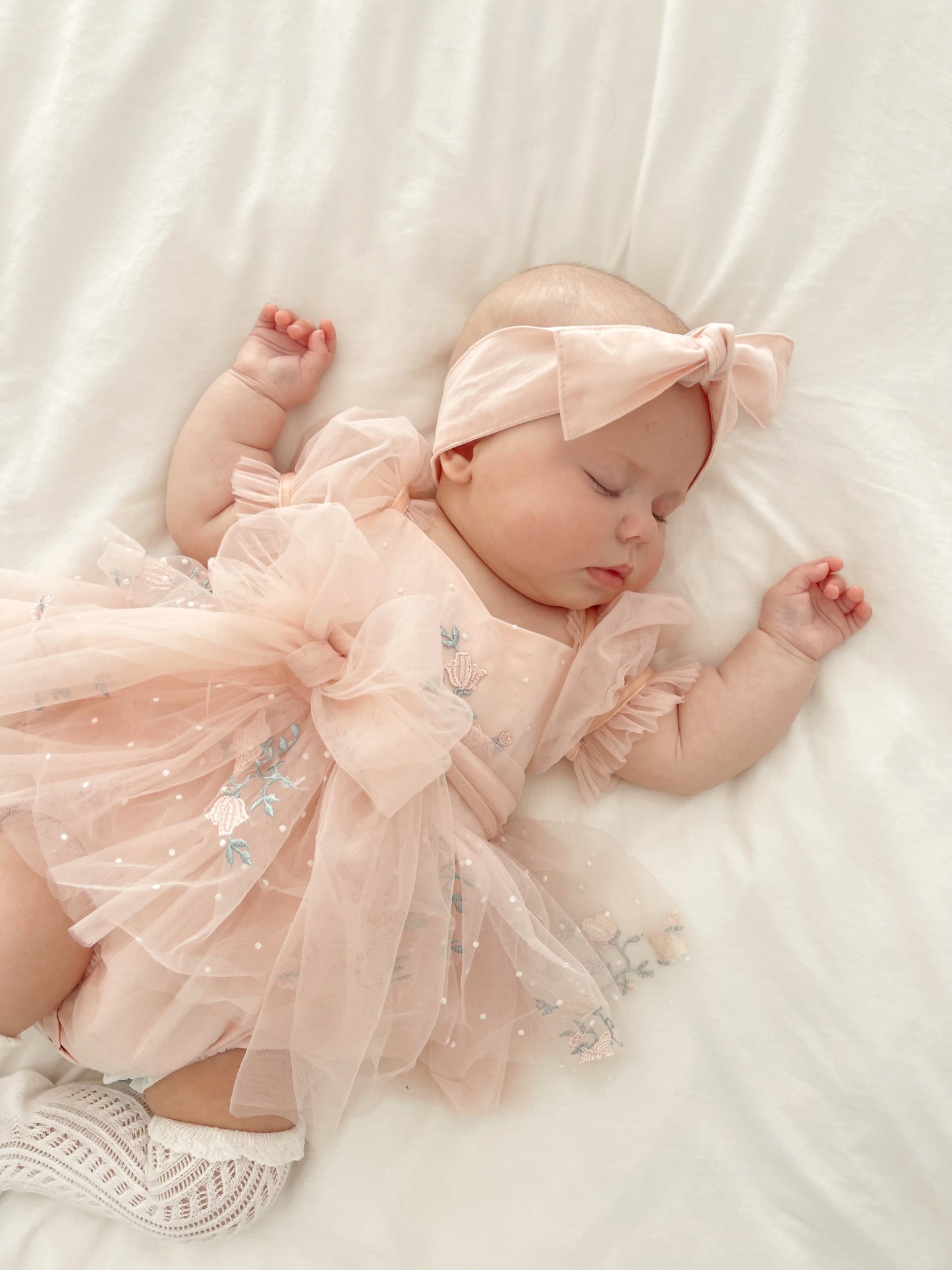 Swan Lake Ballerina Pink Embroidered Baby Girl Tulle Party Romper