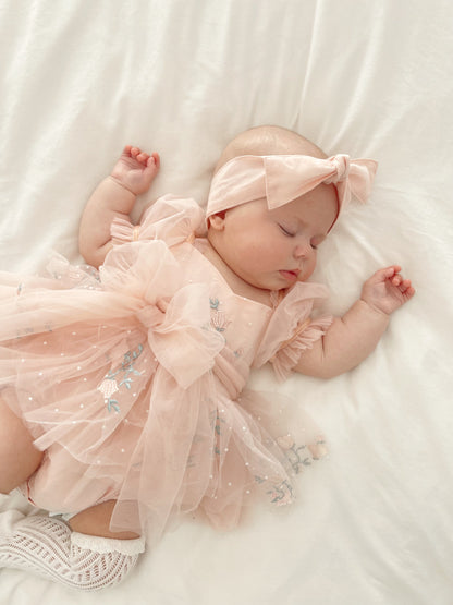 Swan Lake Ballerina Pink Embroidered Baby Girl Tulle Party Romper