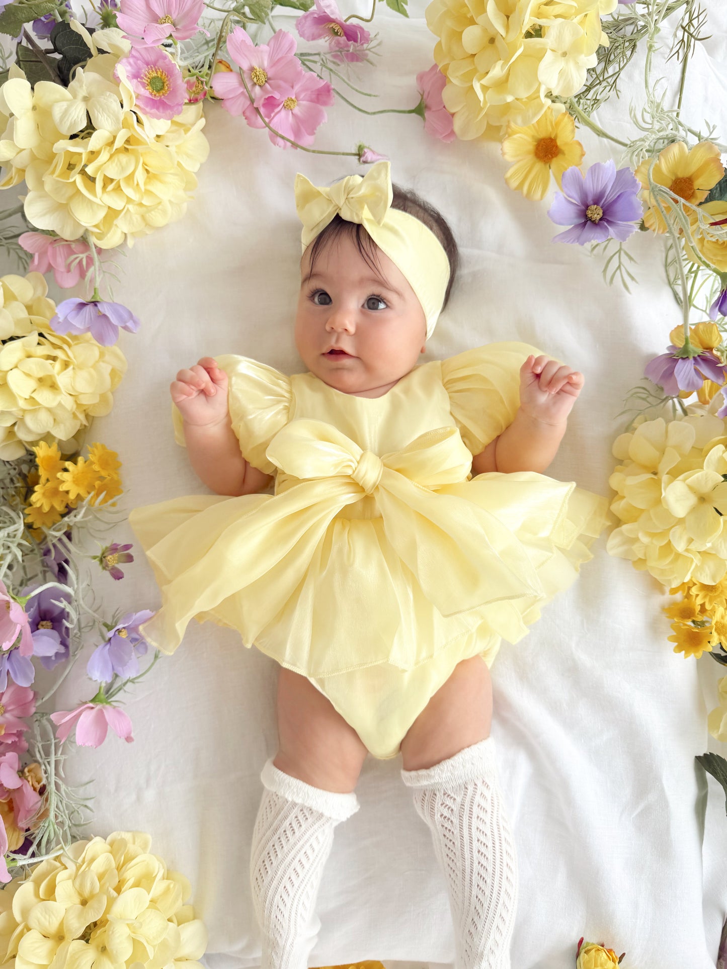 Scarlette Rose Canary Lemon Organza Baby Girl Party Romper