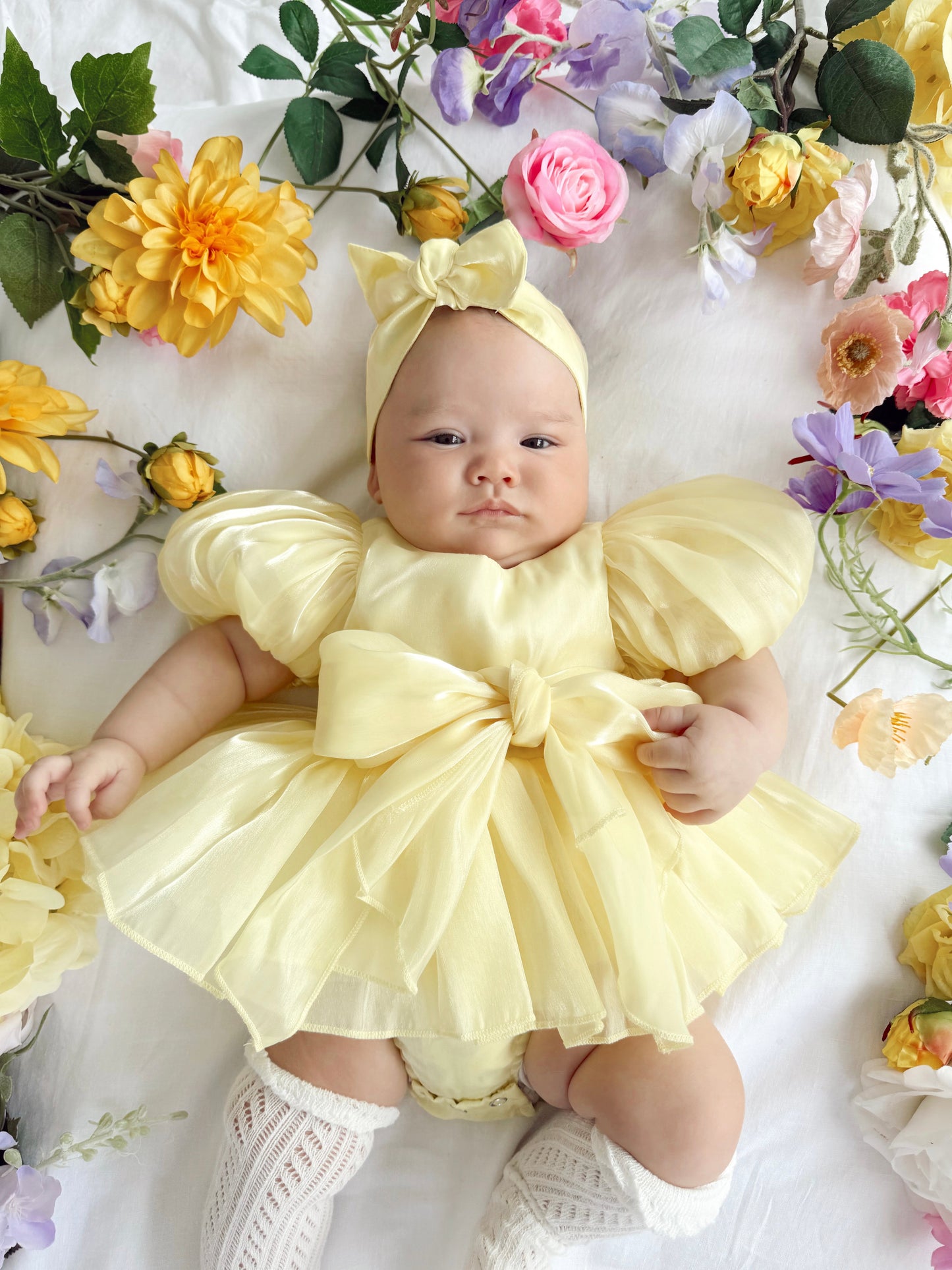 Scarlette Rose Canary Lemon Organza Baby Girl Party Romper