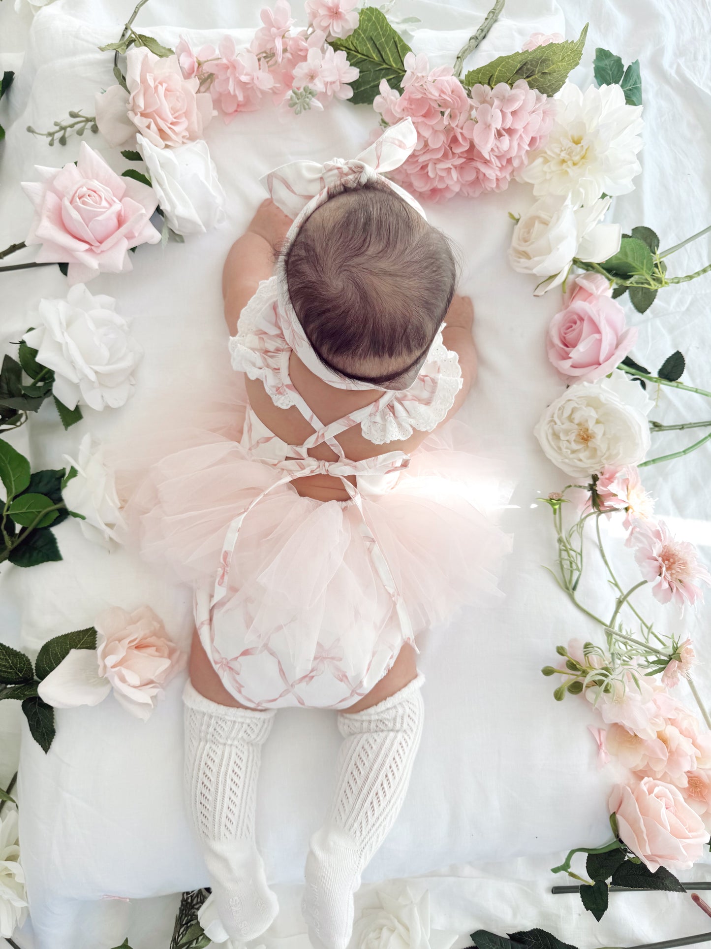 Rosette Pink Bow Baby Girl Tulle Party Romper