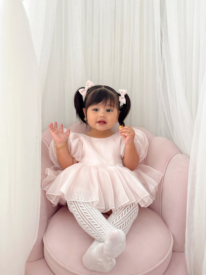 Scarlette Rose Petal Pink Organza Baby Girl Party Romper