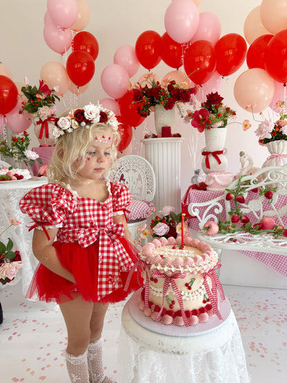 Cherry Lane Red Gingham Baby Girl Tulle Party Romper