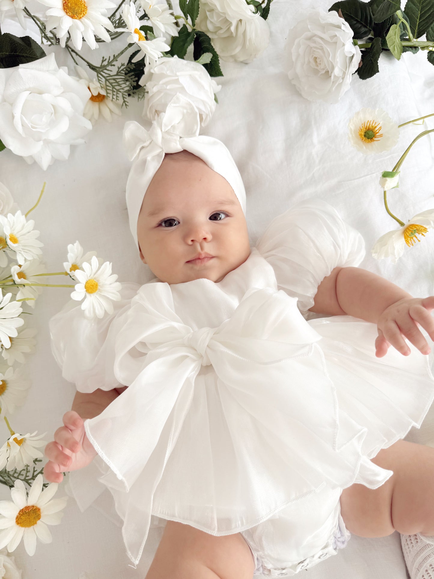 Dolly White Organza Baby Girl Party Romper
