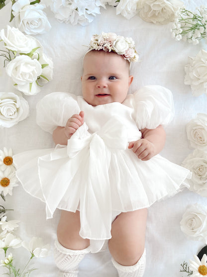 Clementine Matte White Organza Baby Girl Romper