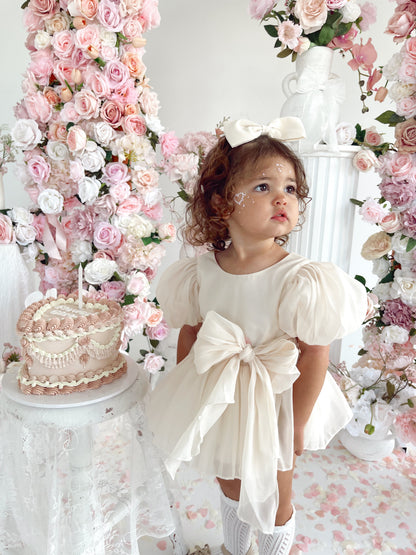 Clementine Matte Cream Organza Baby Girl Romper