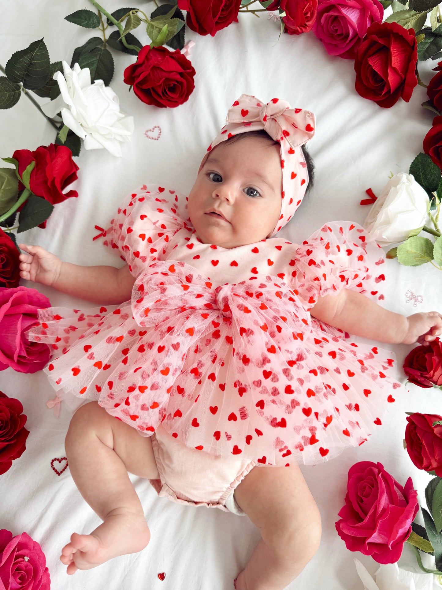 Lover Pink Heart Baby Girl Tulle Party Romper