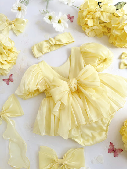 Scarlette Rose Canary Lemon Organza Baby Girl Party Romper