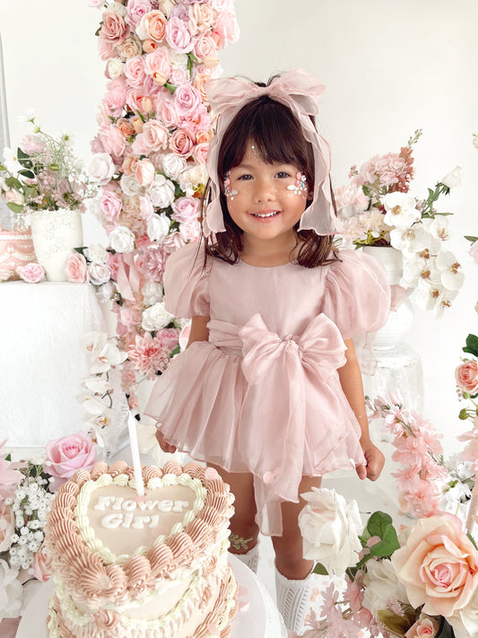 Clementine Matte Blush Rose Pink Organza Baby Girl Romper