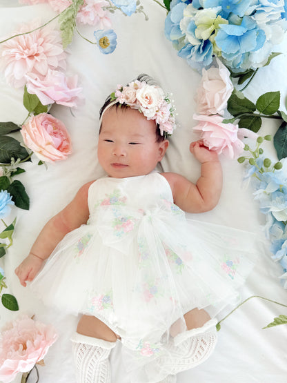 Aletta White Embroidered Baby Girl Tulle Party Romper