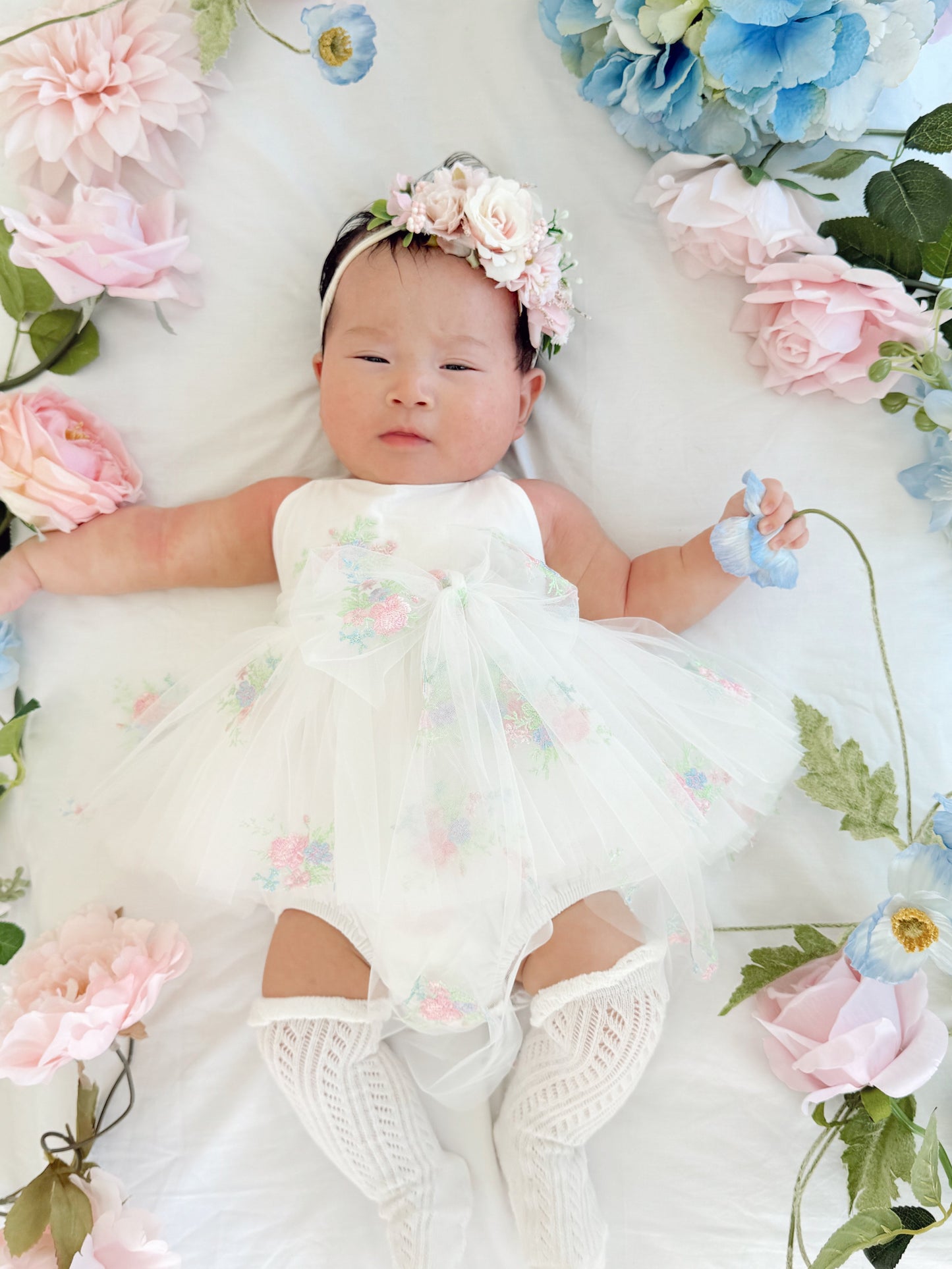 Aletta White Embroidered Baby Girl Tulle Party Romper