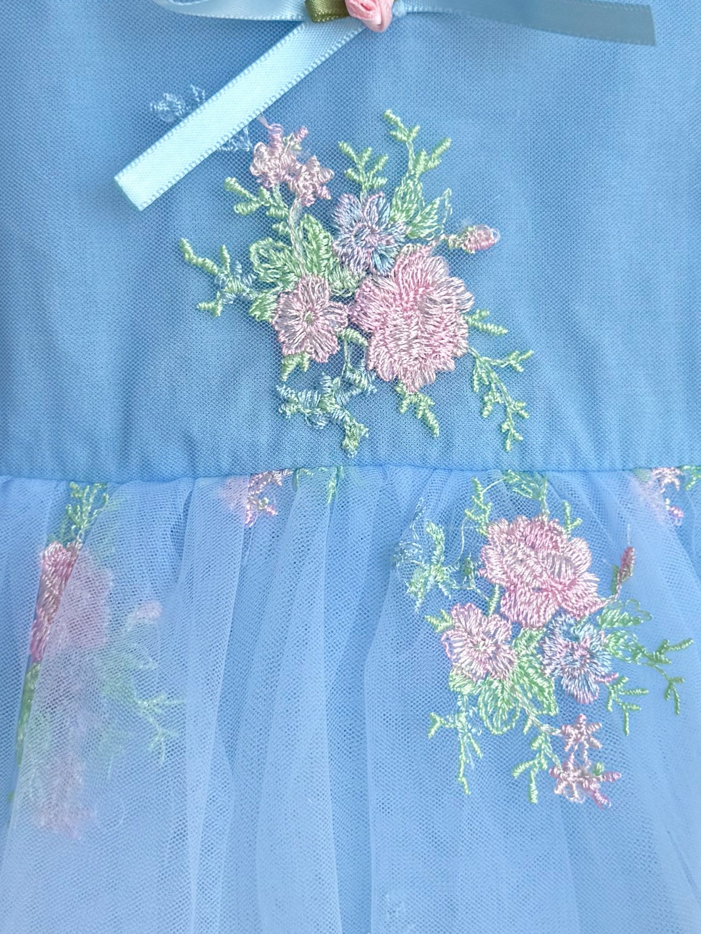 Afina Blue Embroidered Baby Girl Tulle Party Romper