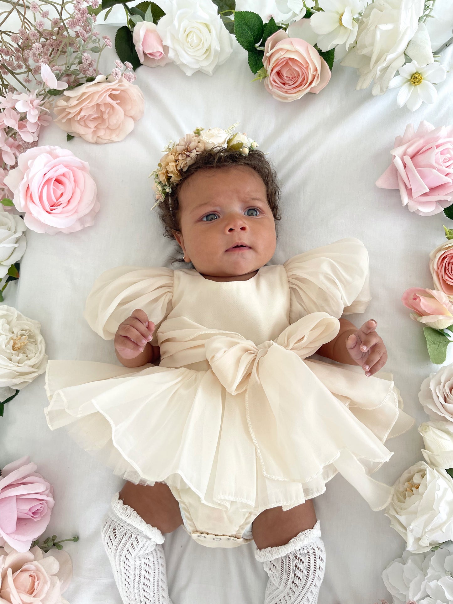 Clementine Matte Cream Organza Baby Girl Romper