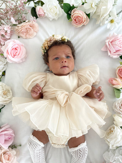 Clementine Matte Cream Organza Baby Girl Romper