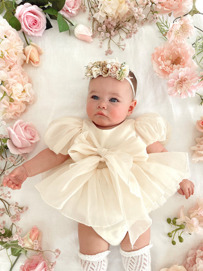 Clementine Matte Cream Organza Baby Girl Romper