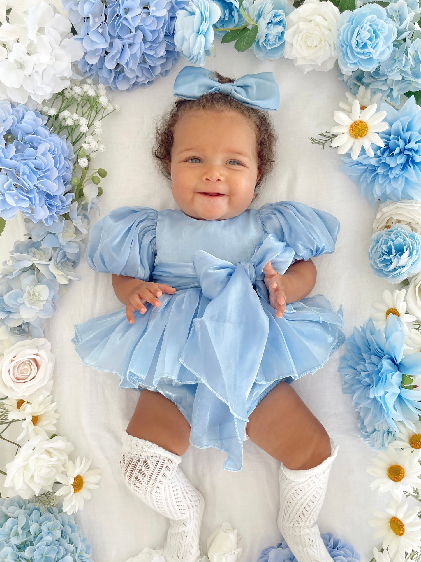 Dolly Dove Blue Organza Baby Girl Party Romper