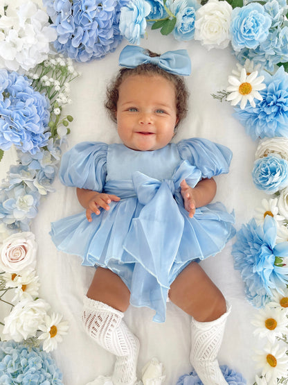 Dolly Dove Blue Organza Baby Girl Party Romper