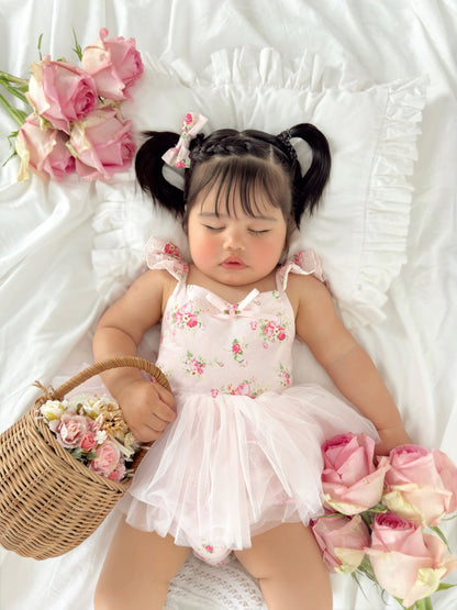 Mirabelle Flower Candy Pink Baby Girl Floral Tulle Party Romper