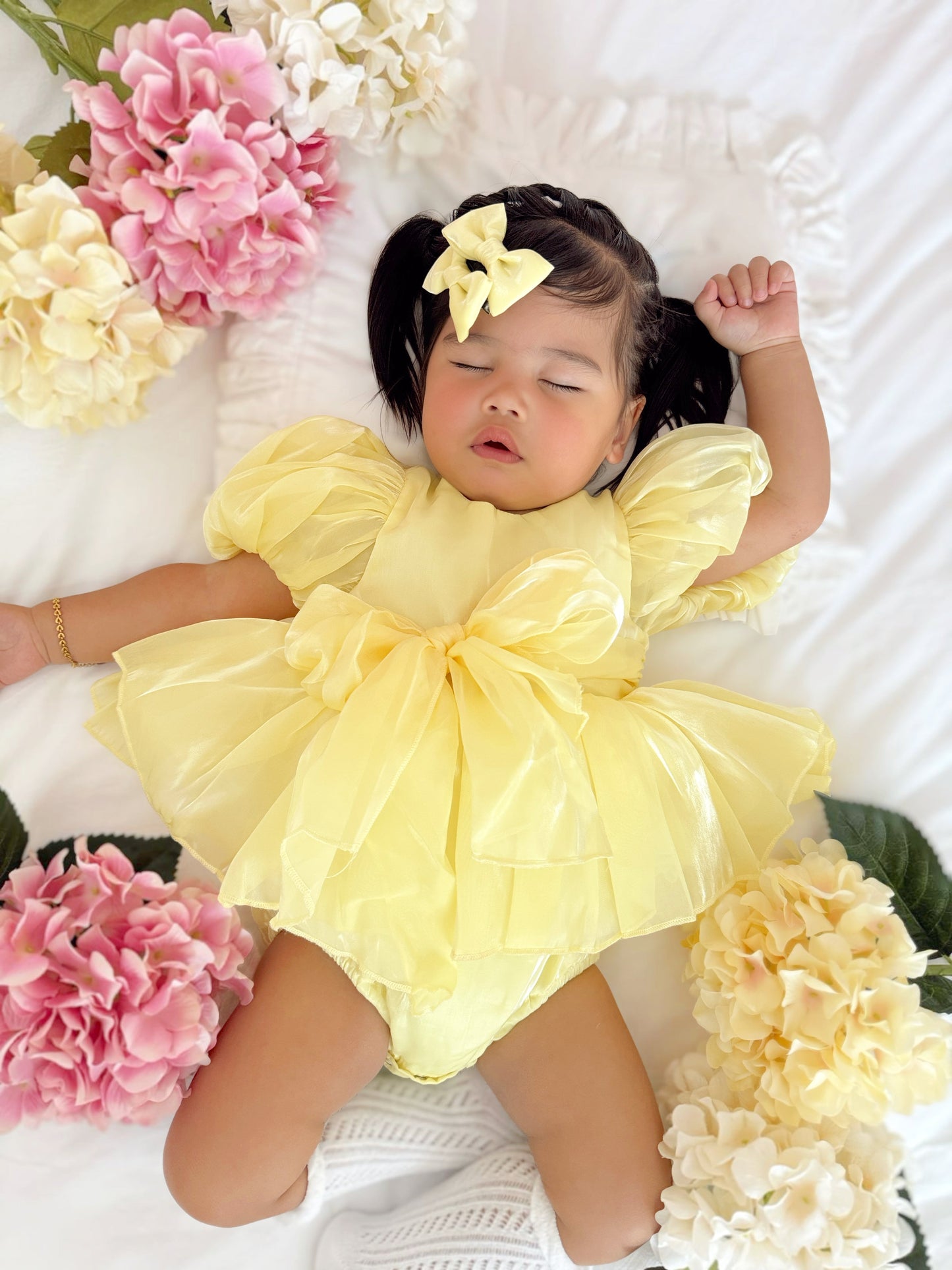 Scarlette Rose Canary Lemon Organza Baby Girl Party Romper