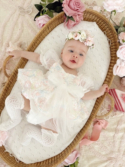 Josephine Lace Blossom Baby Girl Sequin White Tulle Party Romper