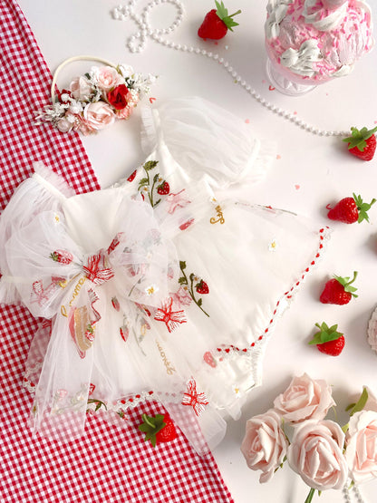 Strawberry Fields White Baby Girl Tulle Party Romper