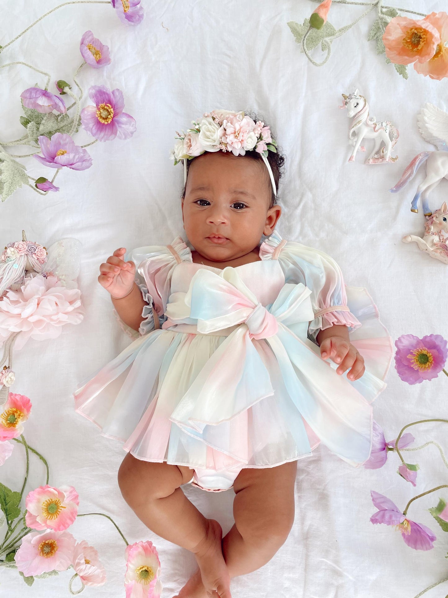 Sherbet Fairy Pastel Rainbow Organza Baby Girl Party Romper