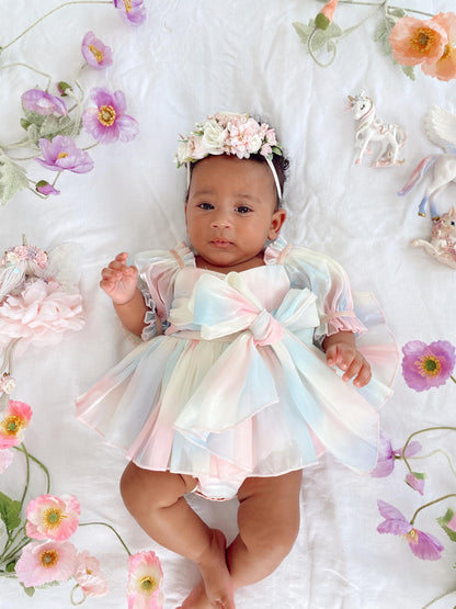 Sherbet Fairy Pastel Rainbow Organza Baby Girl Party Romper