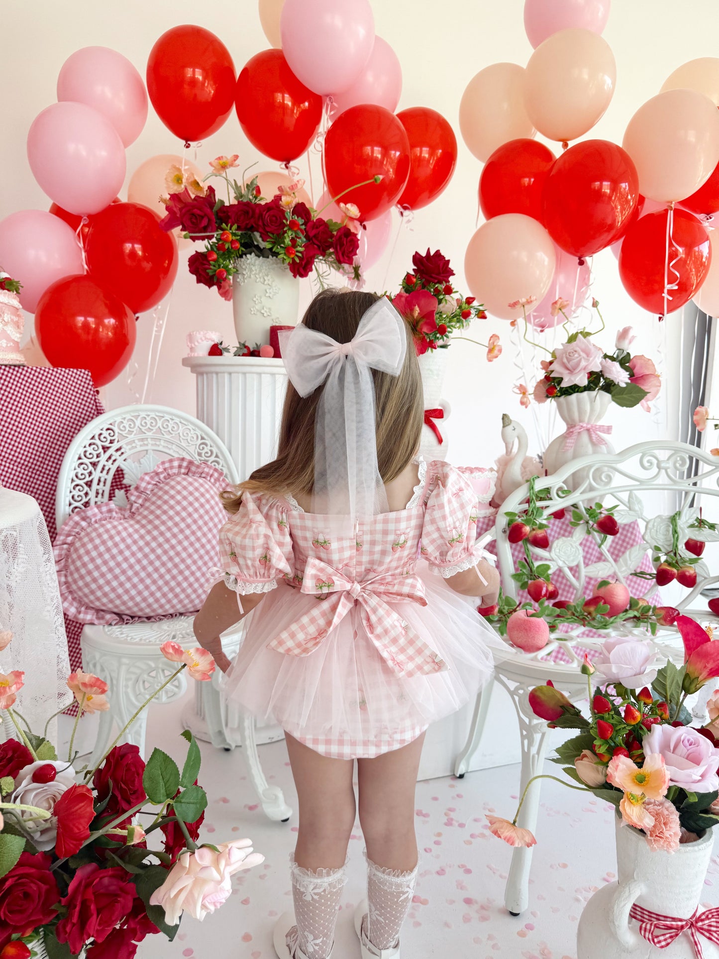 Berry Bliss Pink Gingham Baby Girl Tulle Party Romper