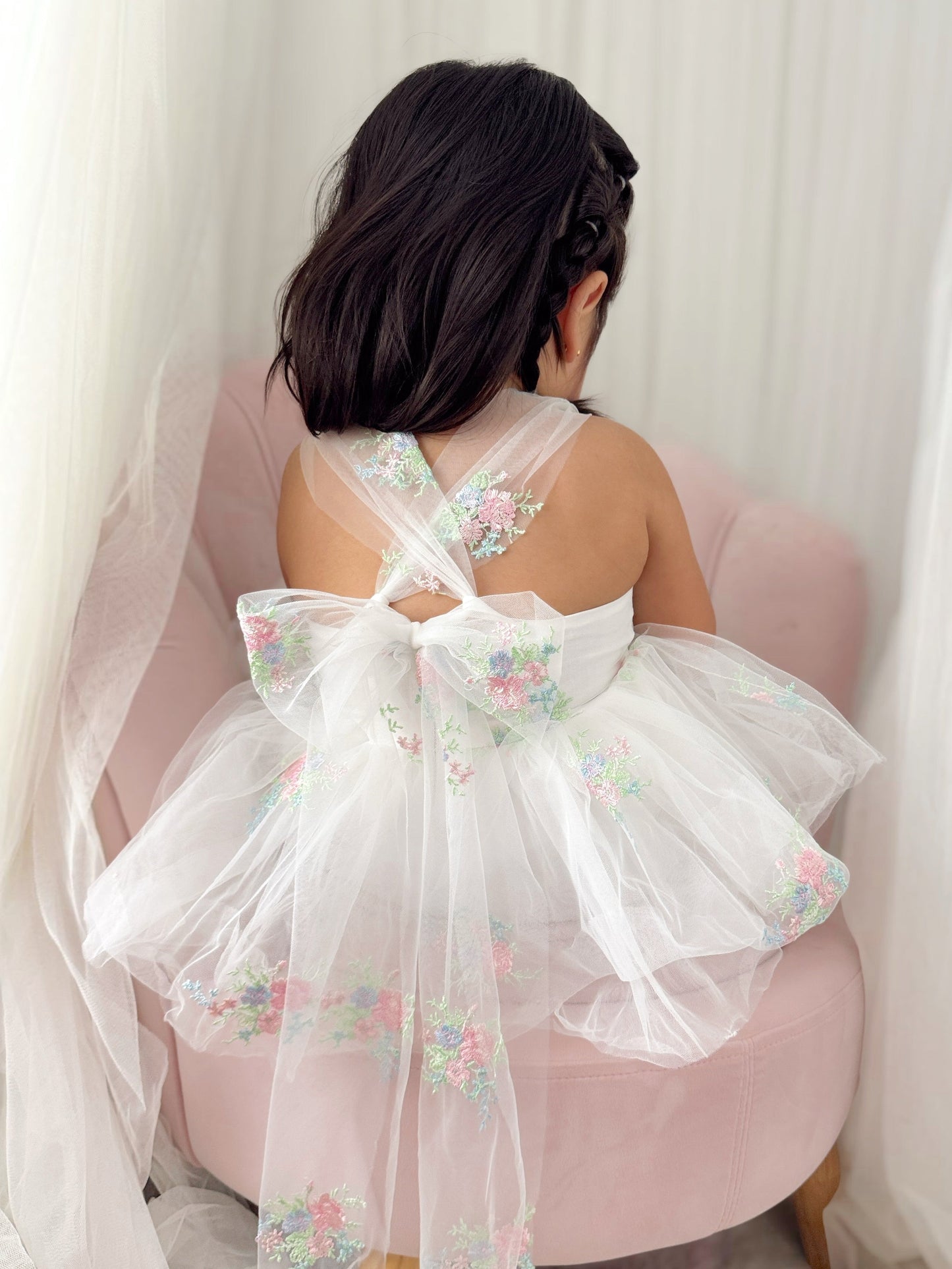 Aletta White Embroidered Baby Girl Tulle Party Romper