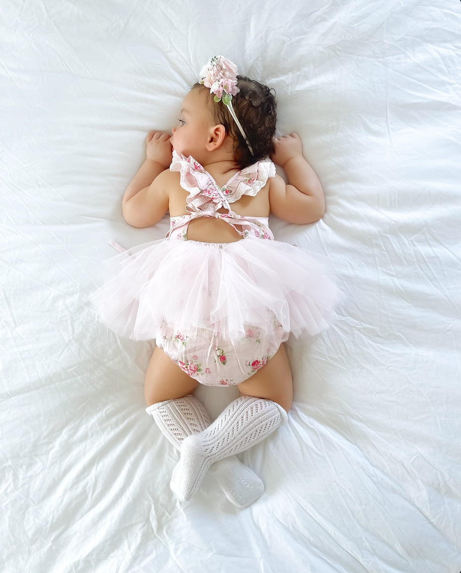 Mirabelle Flower Candy Pink Baby Girl Floral Tulle Party Romper
