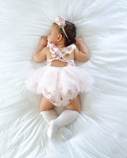 Mirabelle Flower Candy Pink Baby Girl Floral Tulle Party Romper